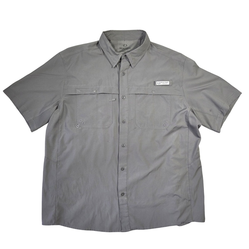 Realtree‎ Fishing Shirt Mens XL Outdoors Vented Quick Dry Button Up Gray Western
